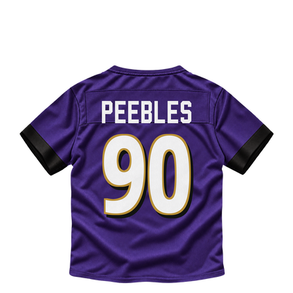 Baltimore Ravens jersey keychain — Aeneas Peebles #90. Exact saved player artwork preview.