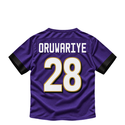 Baltimore Ravens jersey keychain — Amani Oruwariye #28. Exact saved player artwork preview.