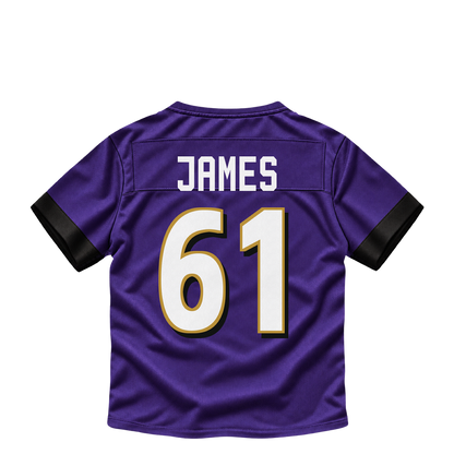 Baltimore Ravens jersey keychain — Andre James #61. Exact saved player artwork preview.