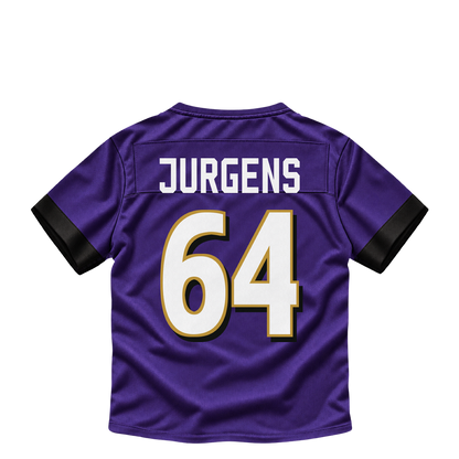 Baltimore Ravens jersey keychain — Cam Jurgens #64. Exact saved player artwork preview.