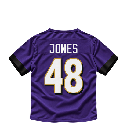 Baltimore Ravens jersey keychain — Carl Jones Jr. #48. Exact saved player artwork preview.
