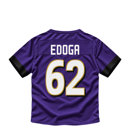 Baltimore Ravens jersey keychain — Chuma Edoga #62. Exact saved player artwork preview.