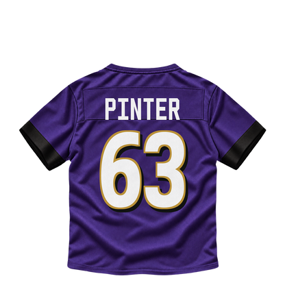 Baltimore Ravens jersey keychain — Danny Pinter #63. Exact saved player artwork preview.