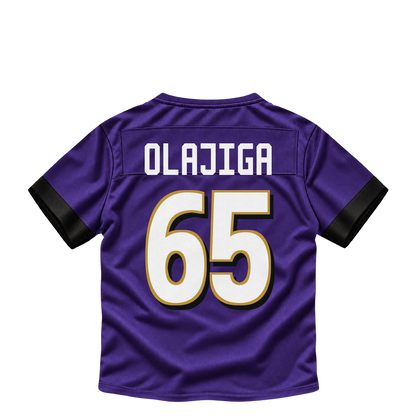 Baltimore Ravens jersey keychain — David Olajiga #65. Exact saved player artwork preview.