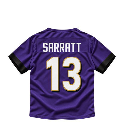 Baltimore Ravens jersey keychain — Elijah Sarratt #13. Exact saved player artwork preview.