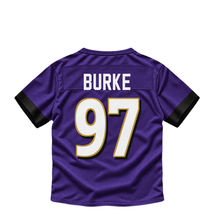 Baltimore Ravens jersey keychain — Ethan Burke #97. Exact saved player artwork preview.