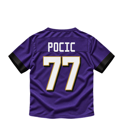Baltimore Ravens jersey keychain — Ethan Pocic #77. Exact saved player artwork preview.