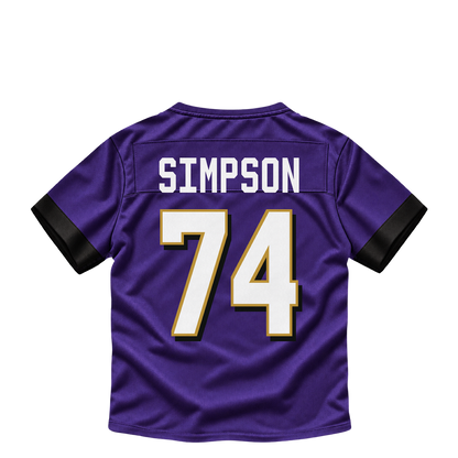 Baltimore Ravens jersey keychain — John Simpson #74. Exact saved player artwork preview.