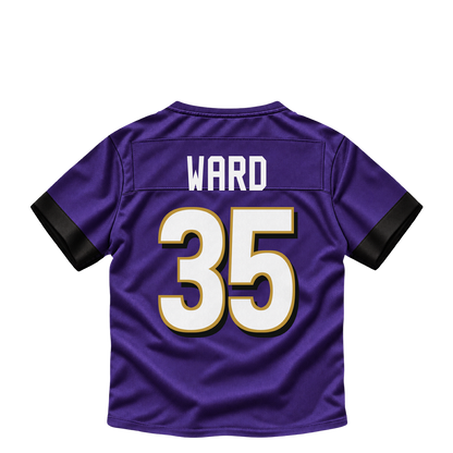 Baltimore Ravens jersey keychain — Jonathan Ward #35. Exact saved player artwork preview.