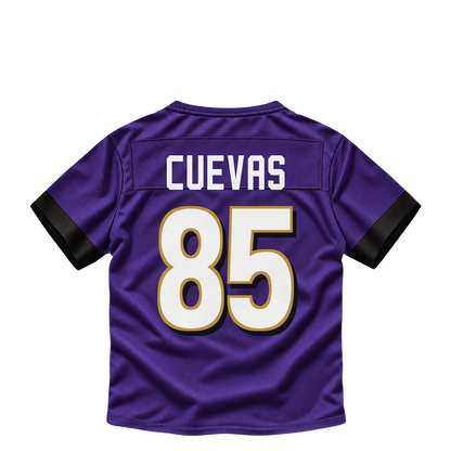 Baltimore Ravens jersey keychain — Josh Cuevas #85. Exact saved player artwork preview.
