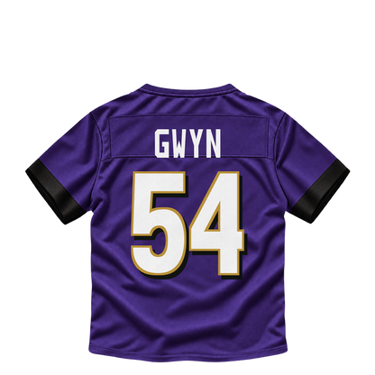 Baltimore Ravens jersey keychain — Jovaughn Gwyn #54. Exact saved player artwork preview.