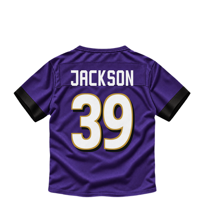 Baltimore Ravens jersey keychain — Keondre Jackson #39. Exact saved player artwork preview.