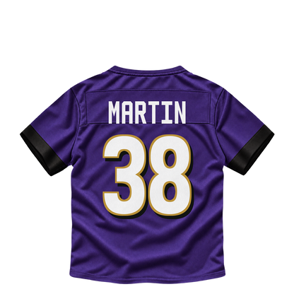 Baltimore Ravens jersey keychain — Keyon Martin #38. Exact saved player artwork preview.