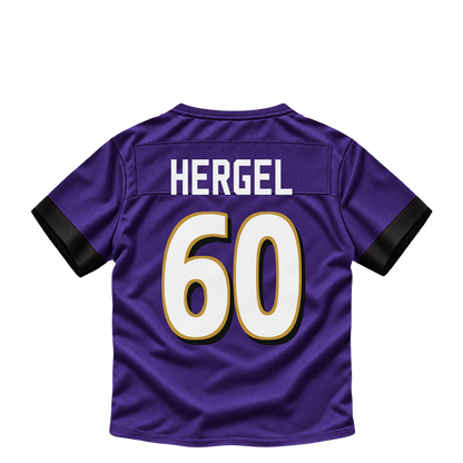 Baltimore Ravens jersey keychain — Kyle Hergel #60. Exact saved player artwork preview.
