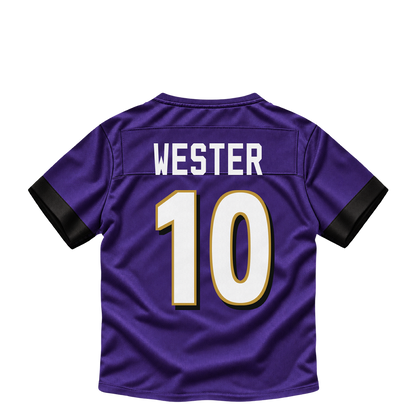 Baltimore Ravens jersey keychain — LaJohntay Wester #10. Exact saved player artwork preview.