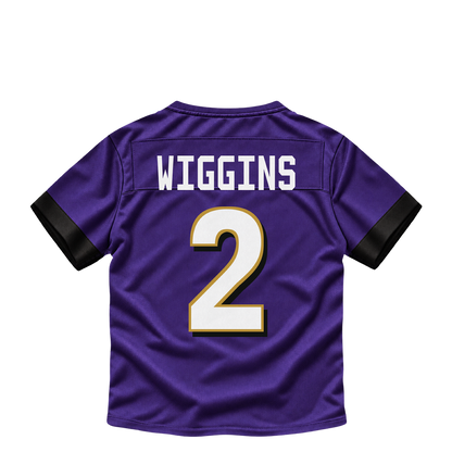 Baltimore Ravens jersey keychain — Nate Wiggins #2. Exact saved player artwork preview.