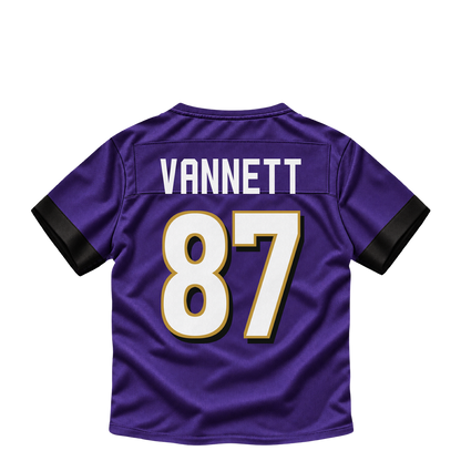Baltimore Ravens jersey keychain — Nick Vannett #87. Exact saved player artwork preview.