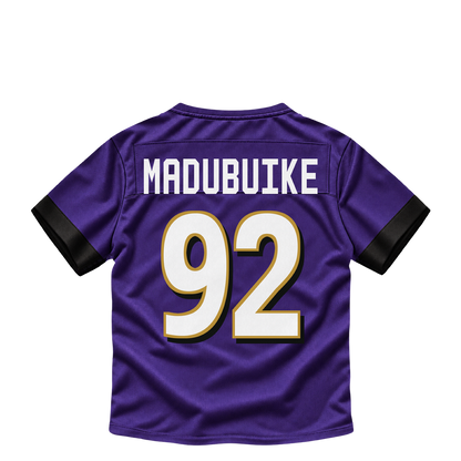 Baltimore Ravens jersey keychain — Nnamdi Madubuike #92. Exact saved player artwork preview.