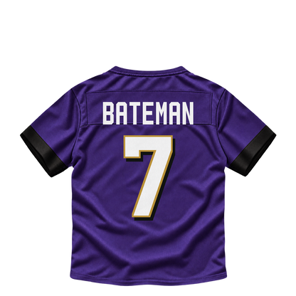 Baltimore Ravens jersey keychain — Rashod Bateman #7. Exact saved player artwork preview.