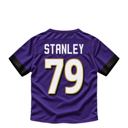 Baltimore Ravens jersey keychain — Ronnie Stanley #79. Exact saved player artwork preview.