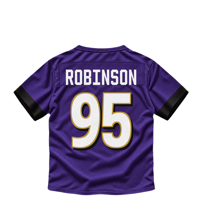Baltimore Ravens jersey keychain — Tavius Robinson #95. Exact saved player artwork preview.