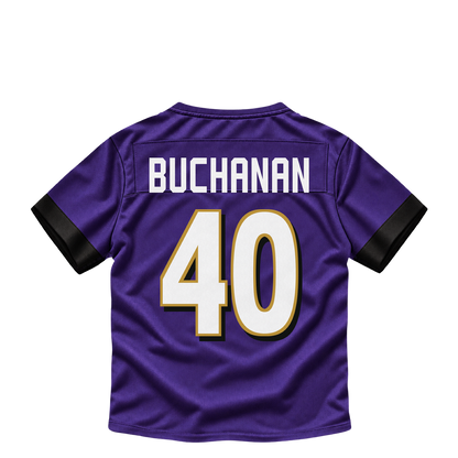 Baltimore Ravens jersey keychain — Teddye Buchanan #40. Exact saved player artwork preview.