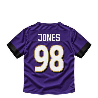 Baltimore Ravens jersey keychain — Travis Jones #98. Exact saved player artwork preview.