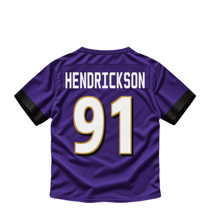 Baltimore Ravens jersey keychain — Trey Hendrickson #91. Exact saved player artwork preview.