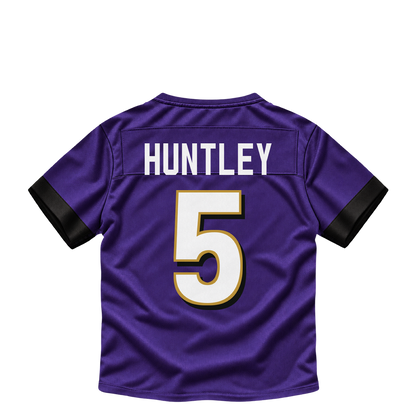 Baltimore Ravens jersey keychain — Tyler Huntley #5. Exact saved player artwork preview.
