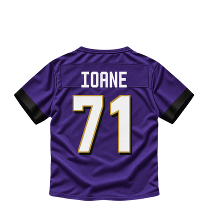Baltimore Ravens jersey keychain — Vega Ioane #71. Exact saved player artwork preview.