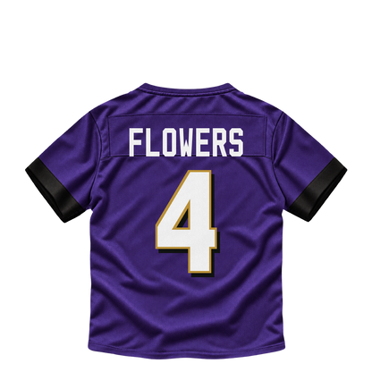 Baltimore Ravens jersey keychain — Zay Flowers #4. Exact saved player artwork preview.
