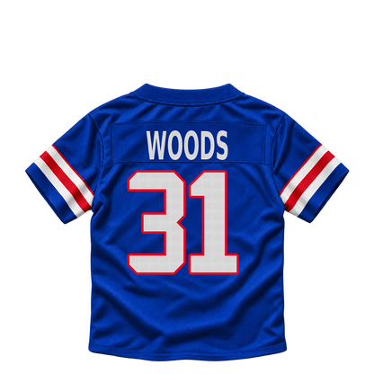 Buffalo Bills jersey keychain — A.J. Woods #31. Exact saved player artwork preview.