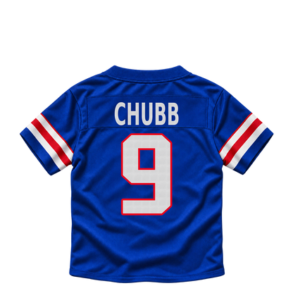 Buffalo Bills jersey keychain — Bradley Chubb #9. Exact saved player artwork preview.