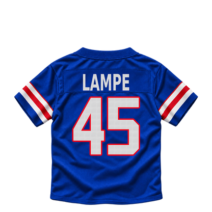 Buffalo Bills jersey keychain — Brock Lampe #45. Exact saved player artwork preview.
