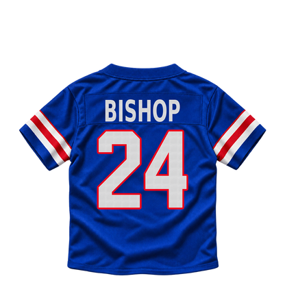 Buffalo Bills jersey keychain — Cole Bishop #24. Exact saved player artwork preview.
