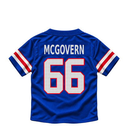 Buffalo Bills jersey keychain — Connor McGovern #66. Exact saved player artwork preview.