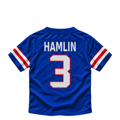 Buffalo Bills jersey keychain — Damar Hamlin #3. Exact saved player artwork preview.