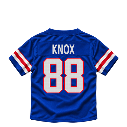 Buffalo Bills jersey keychain — Dawson Knox #88. Exact saved player artwork preview.