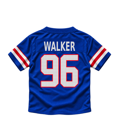 Buffalo Bills jersey keychain — Deone Walker #96. Exact saved player artwork preview.