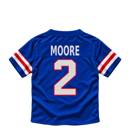 Buffalo Bills jersey keychain — DJ Moore #2. Exact saved player artwork preview.