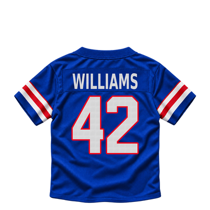 Buffalo Bills jersey keychain — Dorian Williams #42. Exact saved player artwork preview.