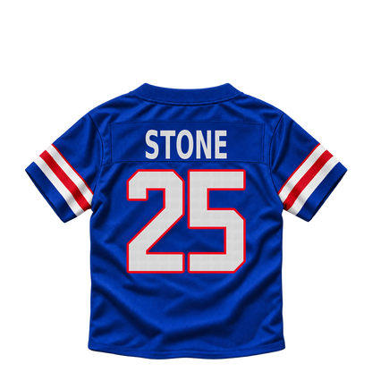 Buffalo Bills jersey keychain — Geno Stone #25. Exact saved player artwork preview.