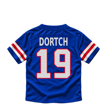 Buffalo Bills jersey keychain — Greg Dortch #19. Exact saved player artwork preview.