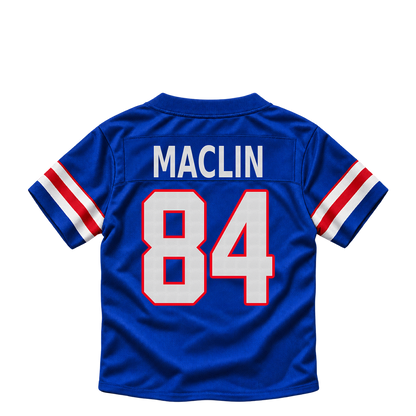 Buffalo Bills jersey keychain — Ja'Mori Maclin #84. Exact saved player artwork preview.