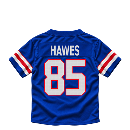 Buffalo Bills jersey keychain — Jackson Hawes #85. Exact saved player artwork preview.