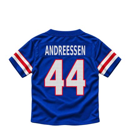 Buffalo Bills jersey keychain — Joe Andreessen #44. Exact saved player artwork preview.