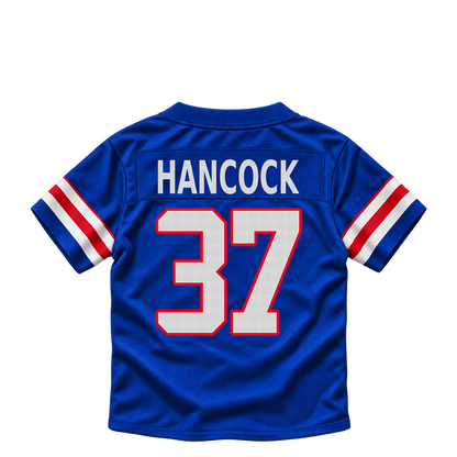 Buffalo Bills jersey keychain — Jordan Hancock #37. Exact saved player artwork preview.