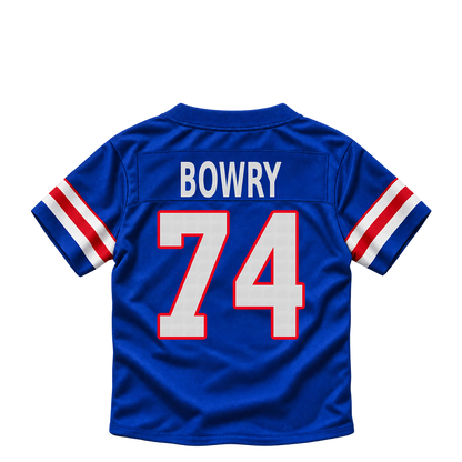 Buffalo Bills jersey keychain — Jude Bowry #74. Exact saved player artwork preview.