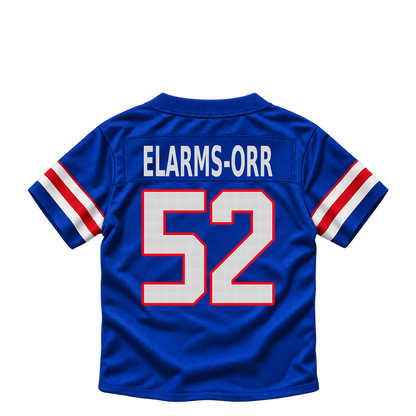 Buffalo Bills jersey keychain — Kaleb Elarms-Orr #52. Exact saved player artwork preview.