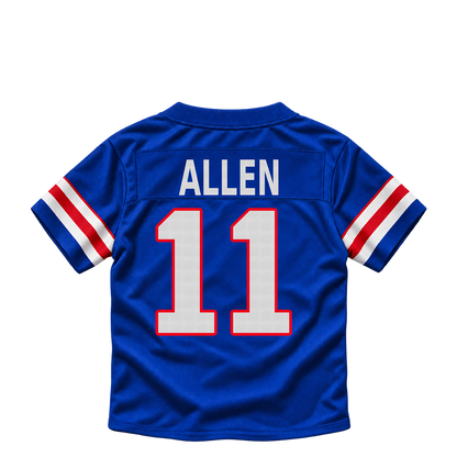 Buffalo Bills jersey keychain — Kyle Allen #11. Exact saved player artwork preview.